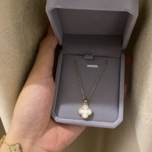 Dây chuyền 2 mặt đá 4 lá titan